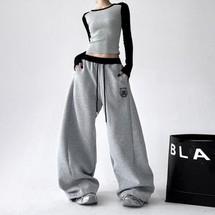 阔腿裤 韩舞团灰色卫裤 超火街头宽松弯刀休闲运动裤 秋季 女2026新款