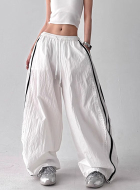 高腰白色直筒阔腿工装裤 女款夏季速干休闲运动长裤