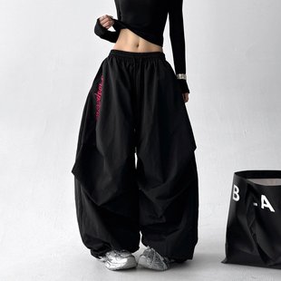 女宽松垂感休闲拖地裤 韩舞团2026冬季 嘻哈街舞阔腿裤 加绒美式 新款