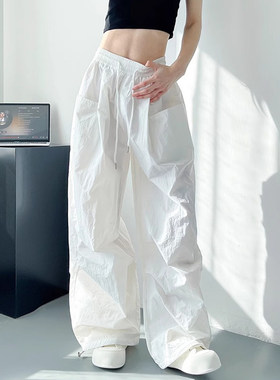 韩舞团白色速干工装裤女夏季新款宽松显瘦直筒休闲运动裤冰丝阔腿