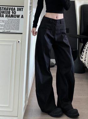 韩舞团复古cleanfit黑色休闲裤弯刀西裤垂坠感高级感阔腿香蕉裤女