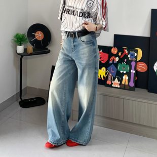 韩舞团美式复古猫须水洗直筒牛仔裤阔腿宽松垂感慵懒松弛感跳舞裤