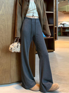 韩舞团灰色羊毛喇叭裤女冬季新款高腰显瘦修身瑜伽裤微喇糯米运动