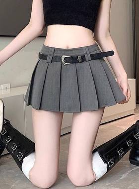 灰色辣妹西装百褶裙女夏季新款高腰显瘦气质半身裙小个子a字短裙