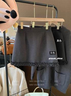 高级感灰色毛呢半身裙女秋冬新款高腰百搭显瘦短裙防走光a字裙子