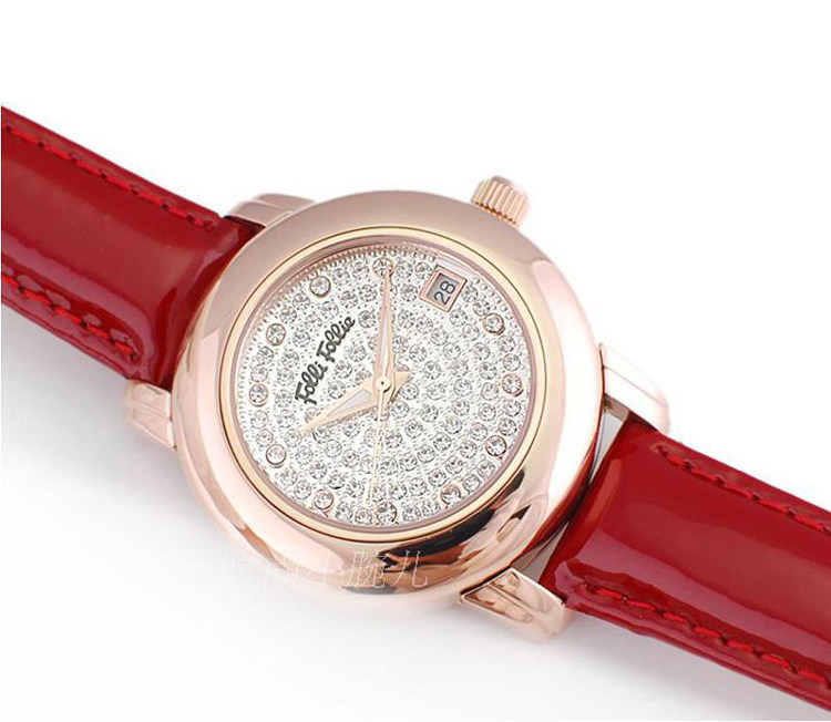 芙丽芙丽正品folli follie手表女款镶钻满天星皮带女表wf9r015st