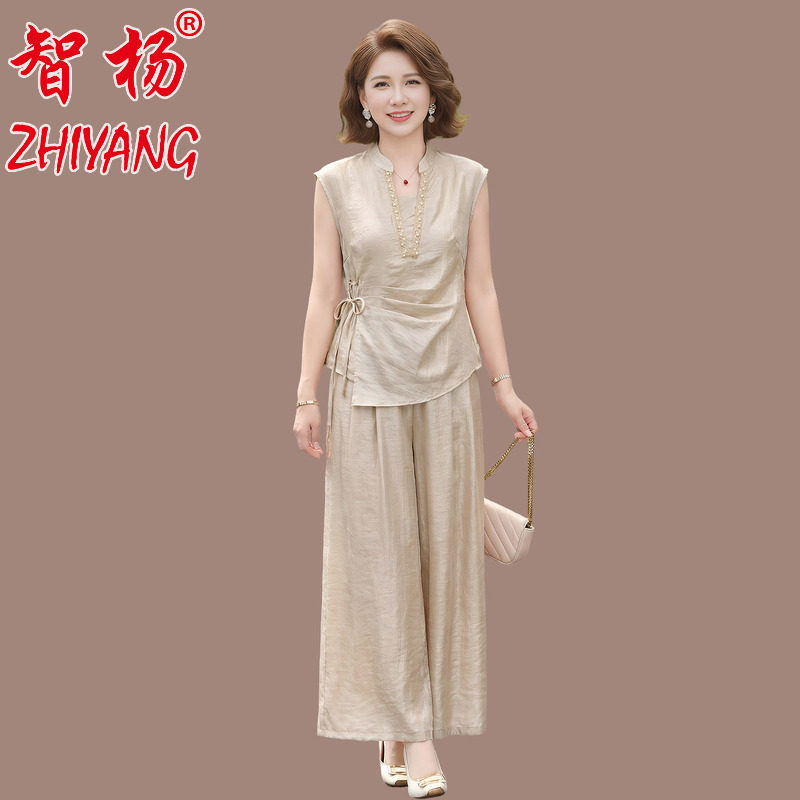 夏季阔太太时尚两件套女夏天中老年妈妈装洋气质微胖减龄套装夏装