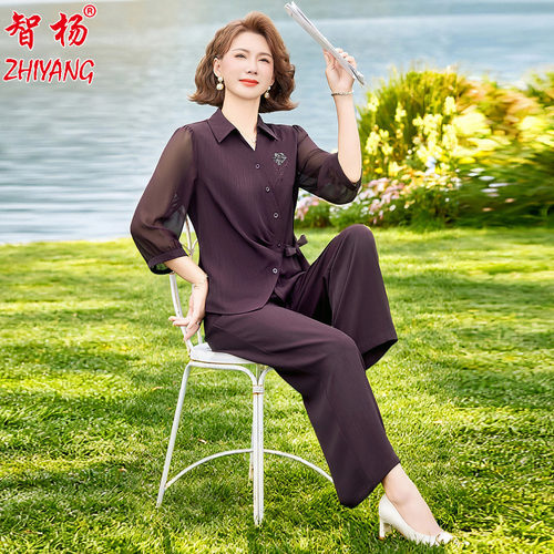 智杨妈妈装夏季洋气减龄两件套