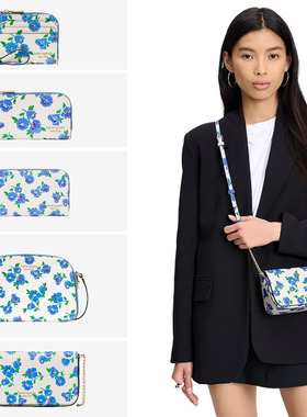 kate spade 2025新款蓝色印花卉小方包贝壳包卡包钱包清新淡雅KS