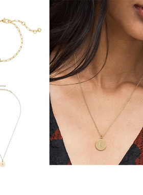Kate spade 2025新款字母吊坠项链圆盘锁骨链硬币手链名字缩写KS