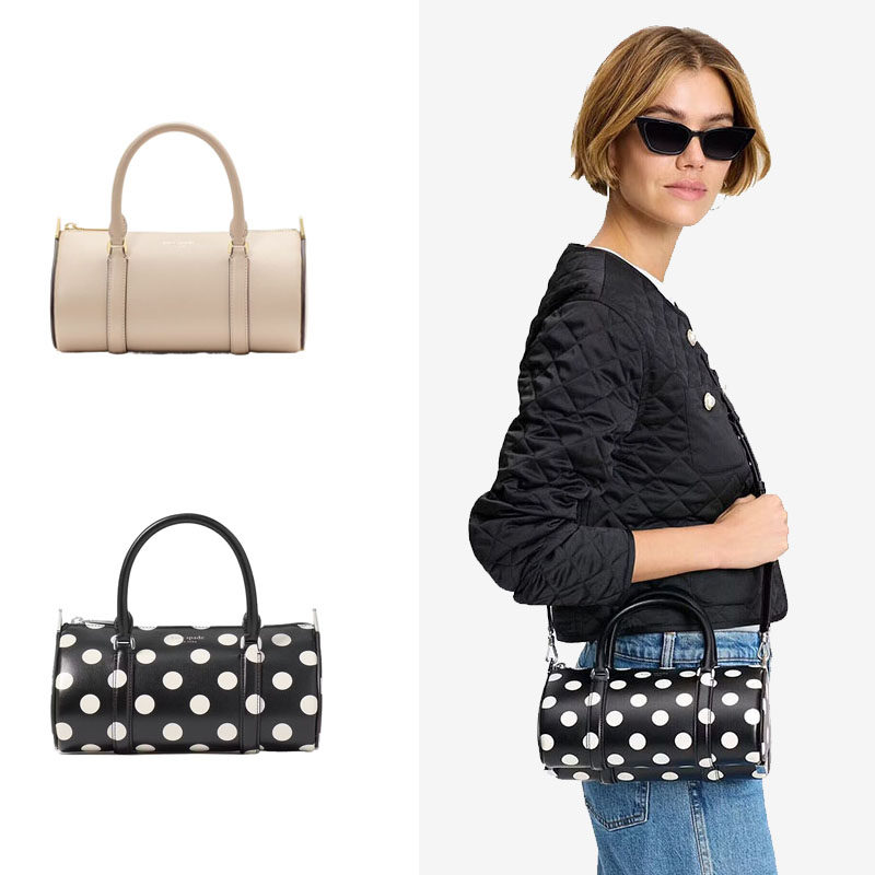 kate spade 2025新款3D心形横版波士顿保龄球手提斜挎包黑白波点