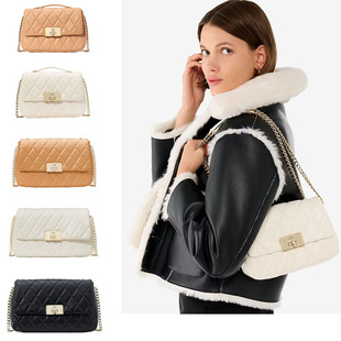 Kate spade菱格纹绗缝翻盖链条斜挎包单肩Carey柔软皮质温柔优雅