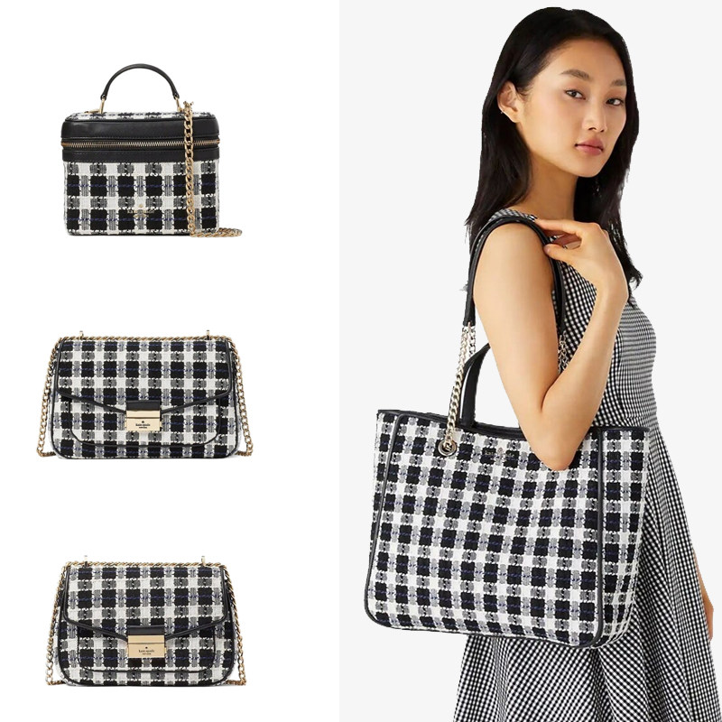 katespade格纹手提单肩链条托特