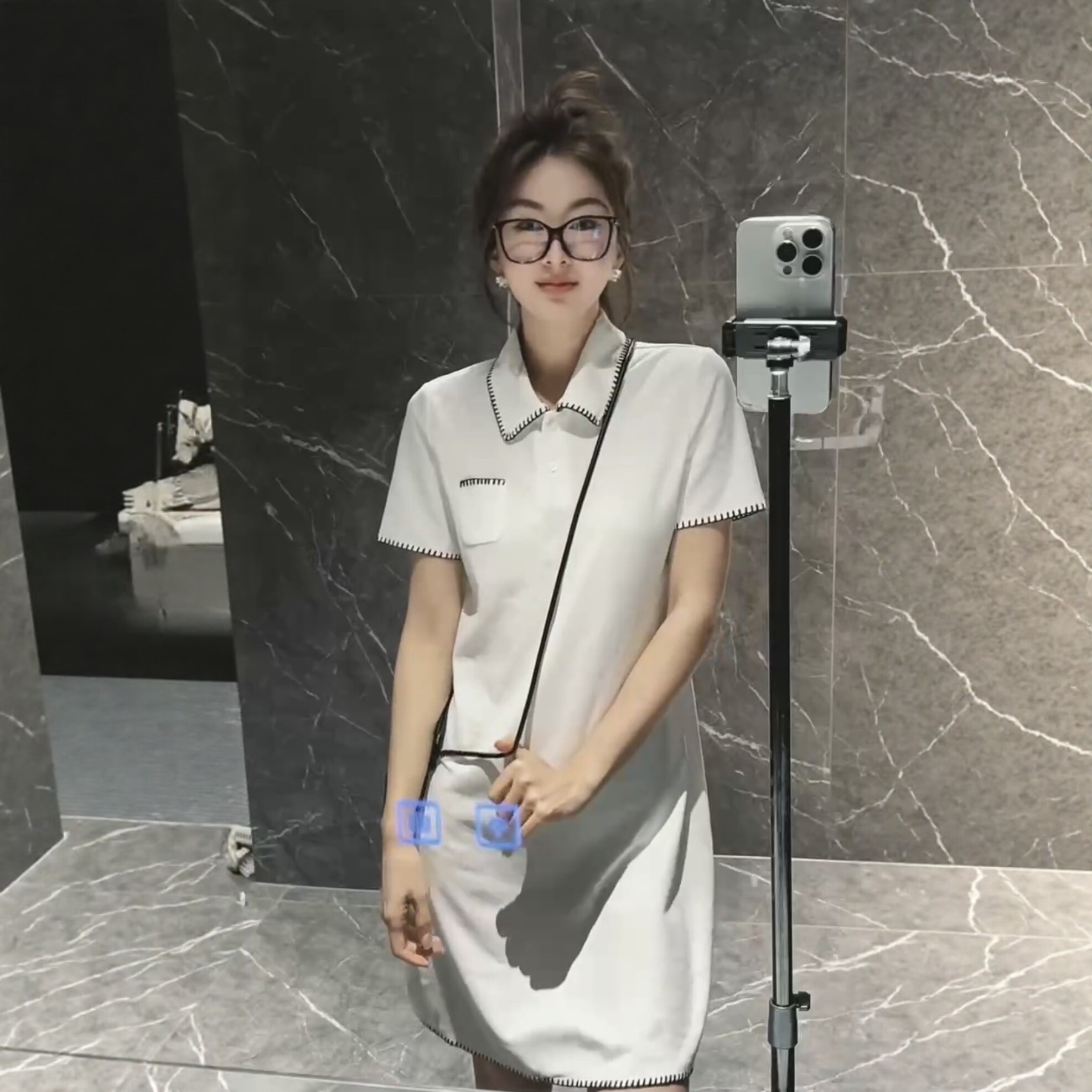 白色Polo衫连衣裙女明线刺绣设计感气质减龄休闲短裙薄料T恤显瘦T
