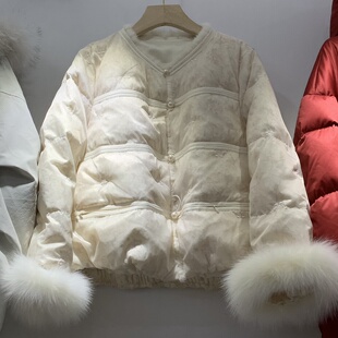 羽绒服外套女新中式国风盘扣袖口水貂毛毛可脱卸减龄女人味温柔韩