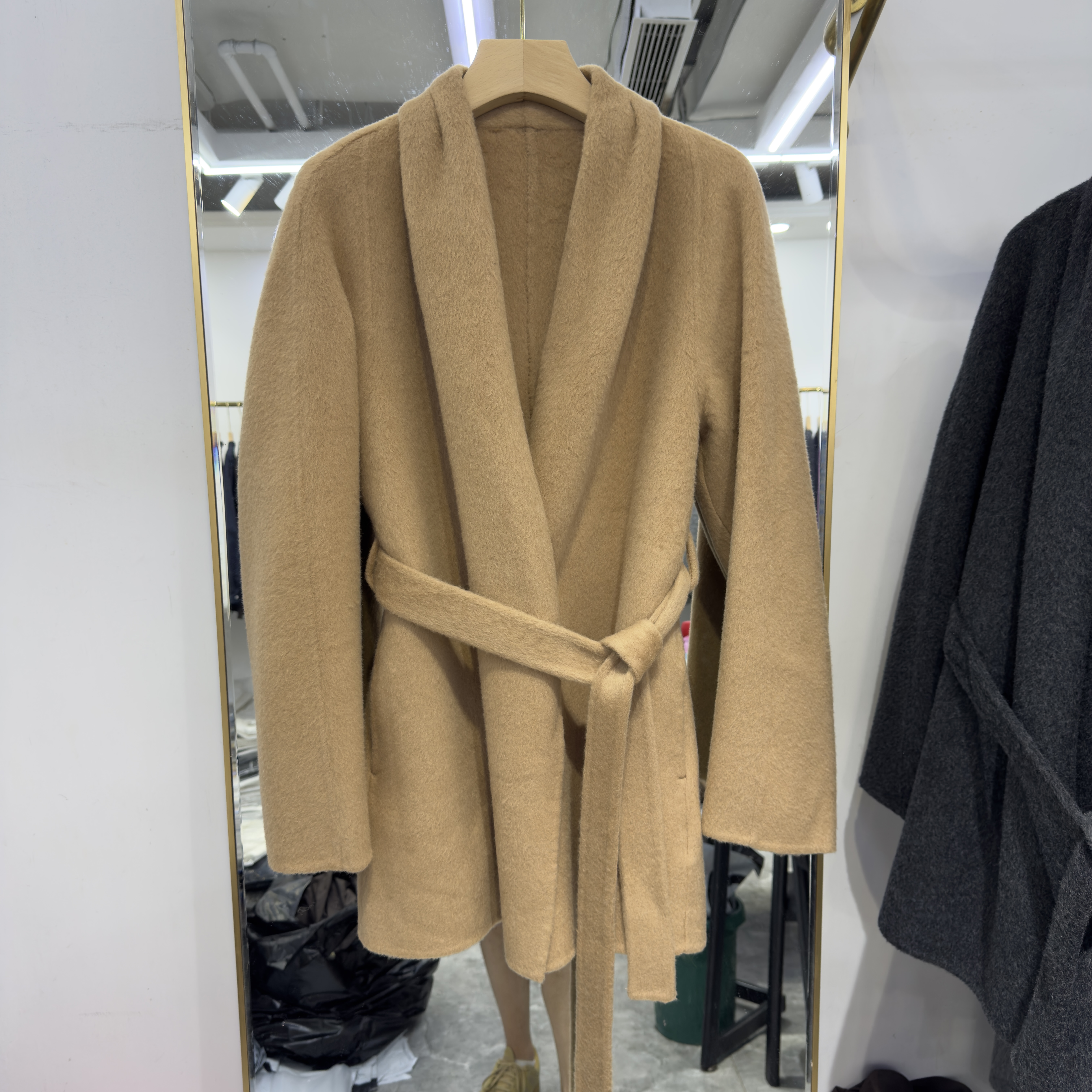 欧货双面羊绒大衣外套系带收腰骆驼绒显瘦气质女人味睡袍款2025冬