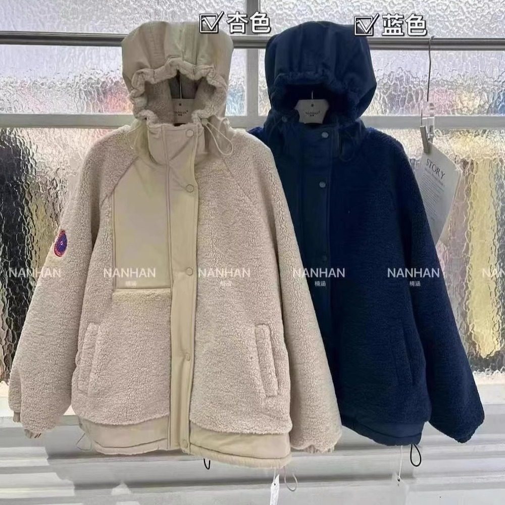 NANHAN正品羊羔毛外套夹棉连帽宽松休闲减龄显瘦拉链开衫小众运动