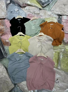 BD缤典正品短袖针织衫女夏薄亚麻娃娃小翻领纯色套头减龄小女人味