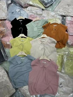 BD缤典正品短袖针织衫女夏薄亚麻娃娃小翻领纯色套头减龄小女人味