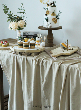 亚麻色白色婚礼生日宴会甜品台桌布小红薯背景布集市摆摊桌布