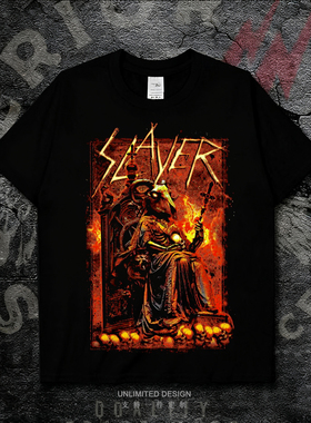 Slayer杀手乐队金属摇滚短袖T恤男女款黑色骷髅头印花纯棉上衣夏