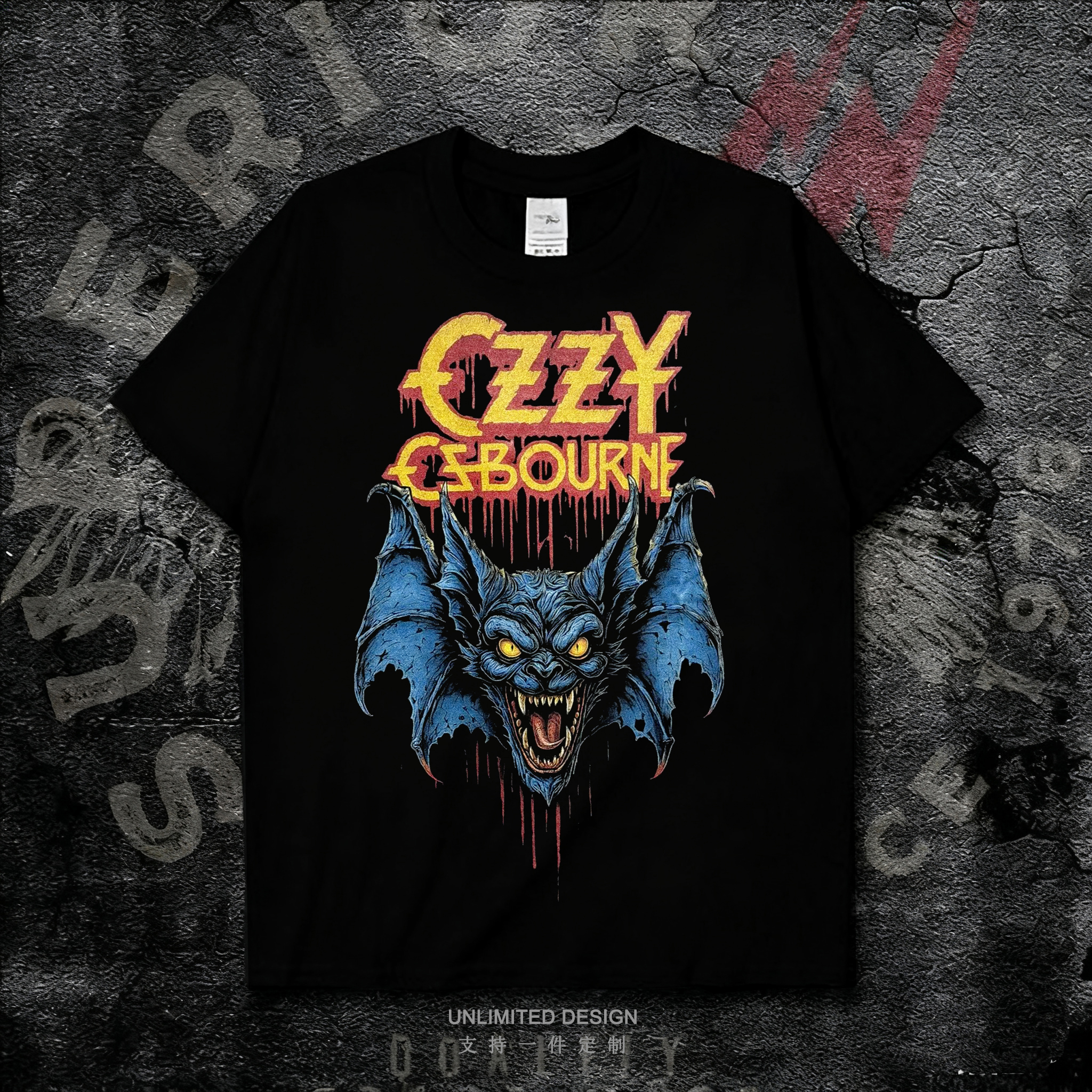 Ozzy Osbourne乐队摇滚周边蝙蝠印花黑色短袖T恤男复古美式上衣夏