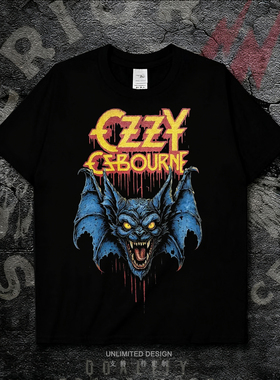 Ozzy Osbourne乐队摇滚周边蝙蝠印花黑色短袖T恤男复古美式上衣夏