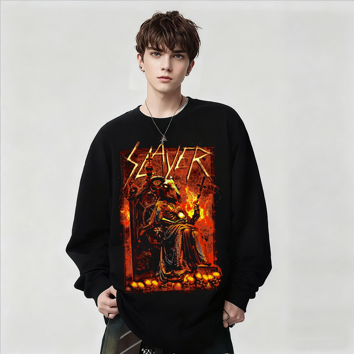 Slayer乐队摇滚印花数码直喷长袖T恤男款美式复古纯棉上衣春秋冬