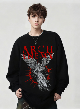 Arch Enemy乐队摇滚风长袖T恤男女黑色天使印花潮牌纯棉上衣春秋