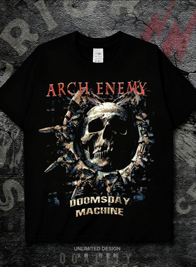 Arch Enemy大敌乐队骷髅头印花黑色短袖T恤美式摇滚风男女纯棉夏
