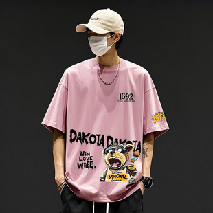 原创美式风新款数码直喷涂鸦印花纯棉短袖T恤上衣男款夏季痞帅风