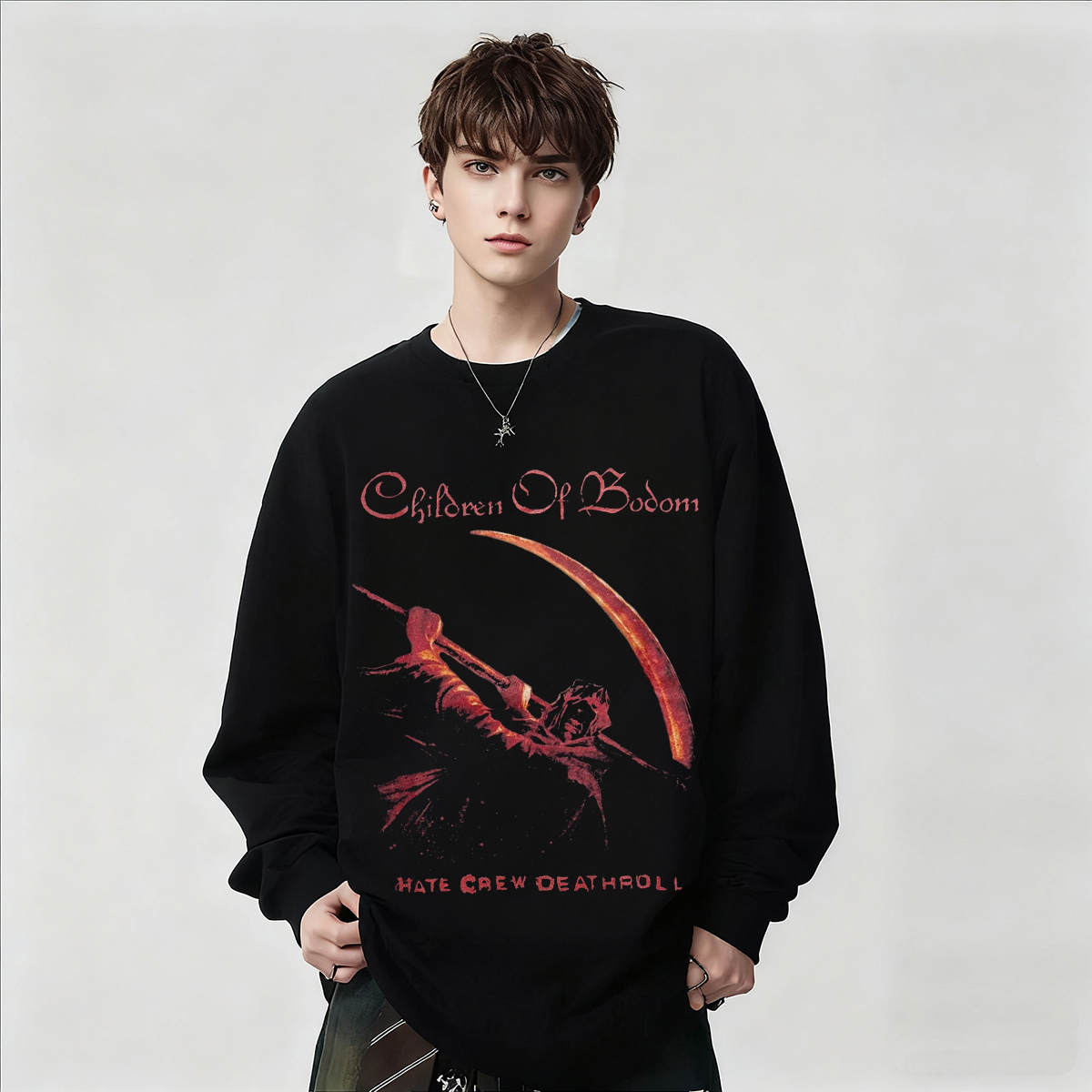 摇滚乐队长袖T恤男黑色印花上衣