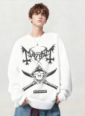 Mayhem残害乐队印花纯棉长袖T恤男女欧美摇滚暗黑金属上衣打底衫