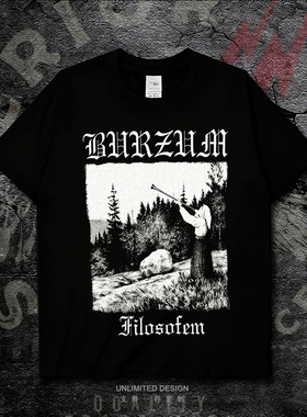 BURZUM乐队印花短袖T恤男女欧美摇滚高街风黑色纯棉宽松上衣夏季