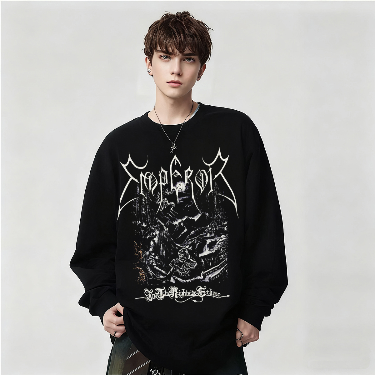 EMPEROR乐队摇滚风黑色长袖T恤男女暗黑印花纯棉上衣摇滚少年春秋