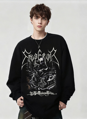 EMPEROR乐队摇滚风黑色长袖T恤男女暗黑印花纯棉上衣摇滚少年春秋