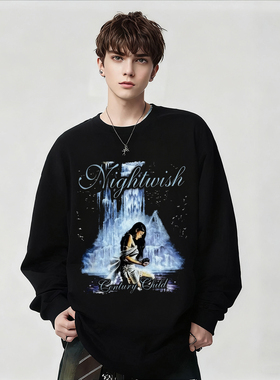 摇滚风Nightwish夜愿乐队印花长袖T恤男黑色高街小众纯棉上衣春秋