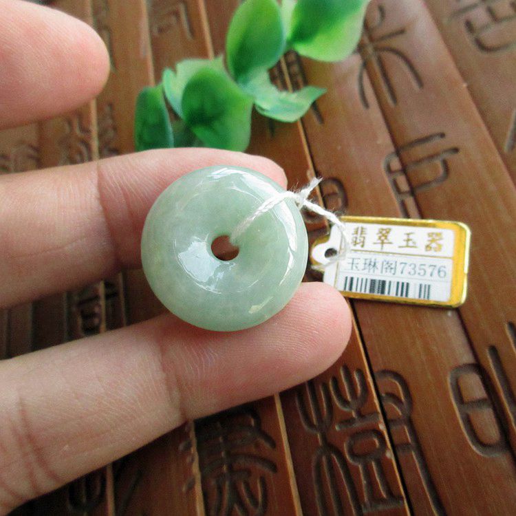 保真浅绿色22mm小平安扣吊坠73576缅甸玉天然a货翡翠玉小玉扣实