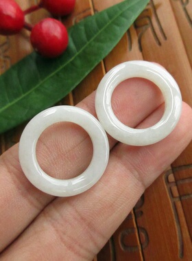 包真大孔玉环23-24mm缅甸玉21287天然A货翡翠玉耳饰用大玉环一对