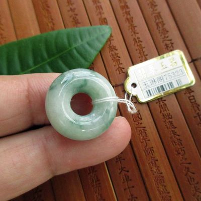 保真20mm大孔玉环玉扣面包圈缅甸玉天然A货翡翠玉飘绿色75323