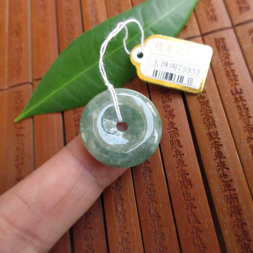 保真22mm豆绿色小平安扣75933缅甸玉天然A货翡翠玉小玉扣玉环