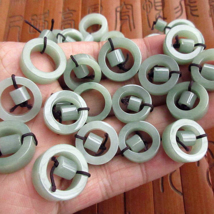 大孔跑环路路通吊坠21108-65小玉环小玉扣缅甸玉天然A货翡翠玉N44