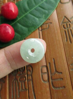 保真淡绿色有水头小玉扣21108-56缅甸玉天然A货翡翠玉小平安扣H10