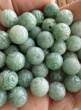 保真龙纹珠雕花珠12.2mm缅甸玉21778纯天然A货翡翠玉实物拍图