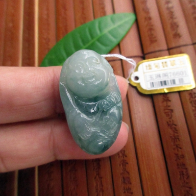 保真 平安佛吊坠76601仔料款缅甸翡翠玉实物拍图(特价有裂纹处理)