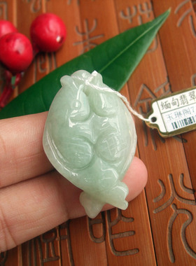 71360假一赔三 缅甸玉天然A货翡翠玉 双鱼大吊坠 实拍图 连年有余