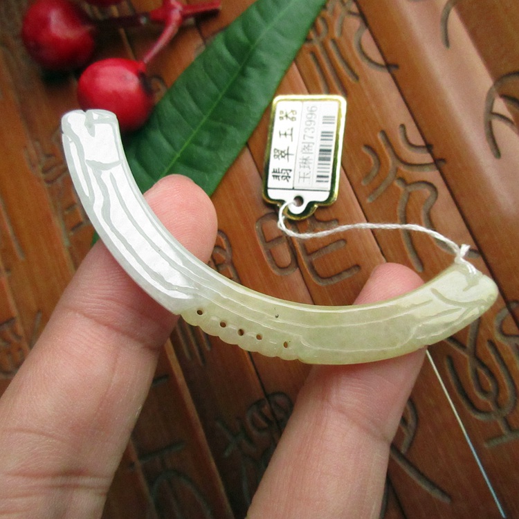 保真双龙弯条锁骨玉73996汉服用玉璜实物拍图缅甸玉天然A货翡翠玉