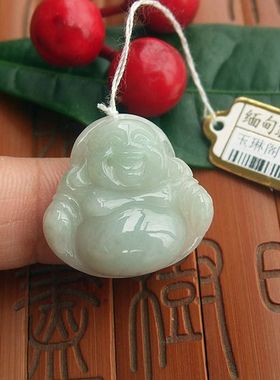 70573玉琳阁实拍图缅甸玉天然A货翡翠大肚笑佛弥勒玉佛吊坠25mm
