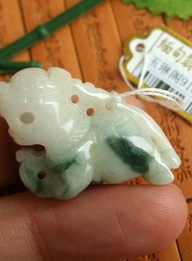 91635玉琳阁翡翠实物拍图缅甸玉天然A货翡翠花青貔貅吊坠
