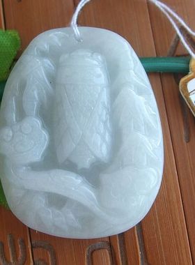 94705实物拍图缅甸玉天然A货翡翠玉金蝉知了如意节节高吊坠送证书